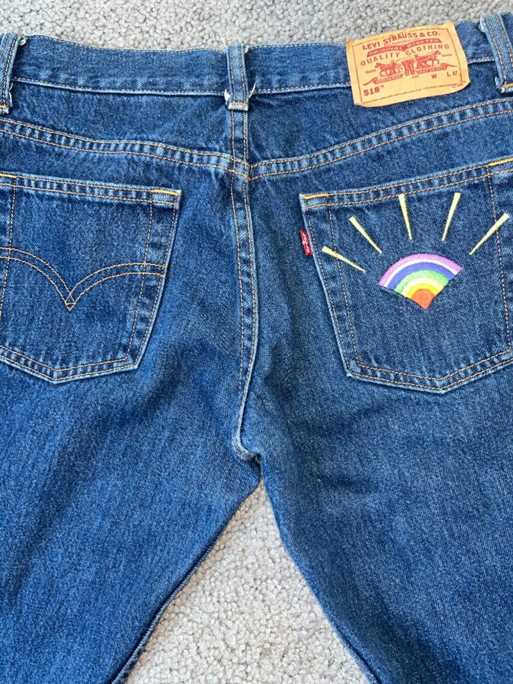 VINTAGE Y2K LEVI'S 518 MADE IN HONG KONG EMBROIDERED RAINBOW BY LEVI'S HEMMED 5M